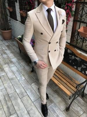 Terziademaltun Italyan Stil Erkek Ceket Pantolon Kruvaze Takim Elbise Bej T3269 Fashion Suits For Men Dress Suits For Men Mens Fashion Blazer