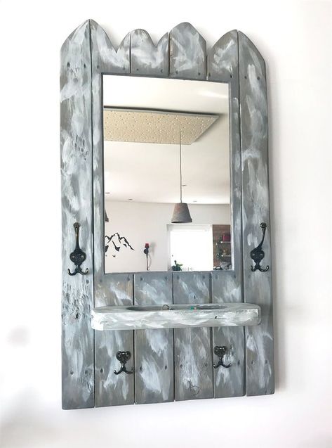 Vintage Garderobe Wandhaken Mit Spiegel Und Schlusselablage Grau
