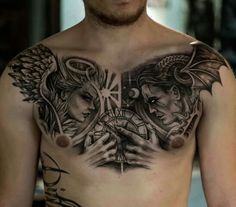 Tattoo uploaded by Xavier  Gnarly chest piece by Maksims Zotovs  MaksimsZotovs blackandgrey horror macabre sinister evil dark Laky   Tattoodo