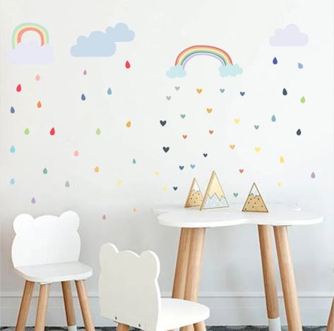 autocollant mural chambre denfant Aren-ciel des nuages blancs Sticker gar/çon