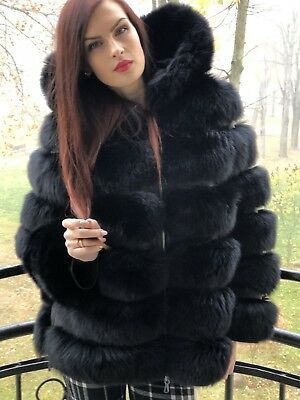 Black Fox Fur Hooded Coat Medium Sagafox Hood Rabbit Black Fox Fur Hooded Coat Medium, Black Fox Fur Hooded Coat Womens