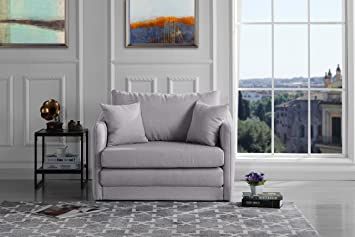 Casa Andreamilano Modern Soft Linen Fabric Modular Convertible Sleeper Sofa Light Grey Couch Sofa Couch, Soft Linen Sleeper Sofa