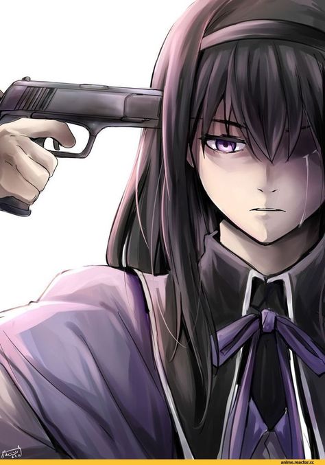 Anime girl holding gun to head