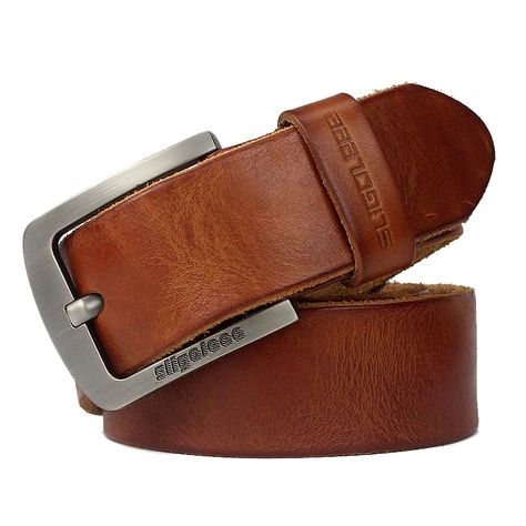 Men Belt 100/% Cowhide Alloy Pin Buckle Blue Color Personality Choice Cowhide