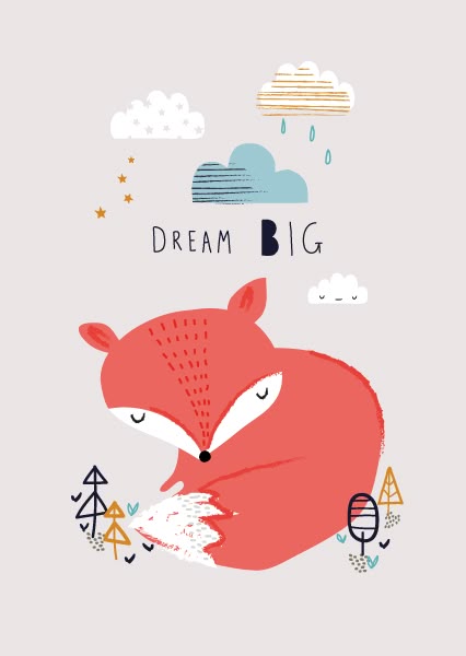 aless baylis for petite louise cute fox poster card