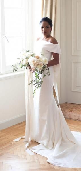 Off Shoulder Elegant Simple Satin Mermaid With Bowknot Wedding