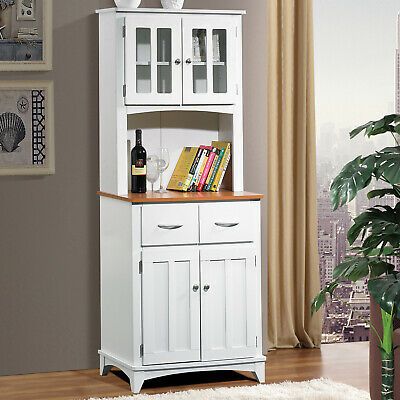 White Wood Tall Microwave Cart Kitchen Storage Cabinet Cupboard Pantry Organizer In 2021 Design Stand Alone Kitchen Storage Cabinet Cupboard, Microwave Cabinet With Hutch