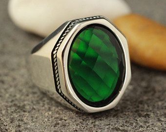 Ottoman Men Ring Turkish Handmade Silver Men Ring 925k Sterling Silver Ring Men/'s Jewelry Mens Handmade Ring Emerald Ring Gift for Him