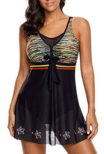 MAYFASEY Womens Plus Size Swindress Floral Halter 2 Pieces Tankini Swimwear Swimsuits 2X-6X