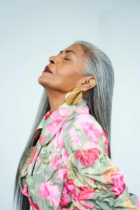 JoAni Johnson in the new season styles - in pictures | Fashion | The Guardian Grey Hair Inspiration, Gorgeous Gray Hair, Beautiful Black Women, Black Women Hairstyles, Womens Hairstyles, Scene Hairstyles, Gray Hair Beauty, Curly Hair Styles, White Hair