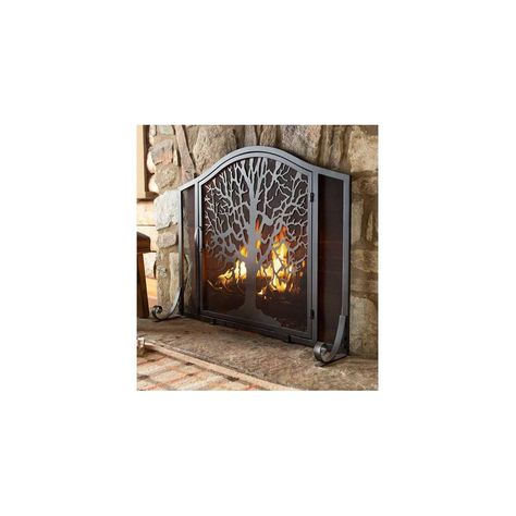 Large Tree Of Life Fireplace Fire Screen With Door Black Plow