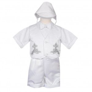Rafael Collection Little Boys 4 pc Cross Grapevine Vest Hat Baptism Outfit 2-4