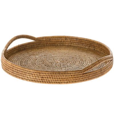 Maguire Handwoven Round Serving Tray Decor Maguire Handwoven Round Serving Tray, Round Wicker Ottoman Tray