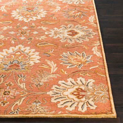 Birch Lane Aaron Floral Handmade Tufted Wool Burnt Orange Area Rug Area Rugs Orange Area Rug Floral Area Rugs