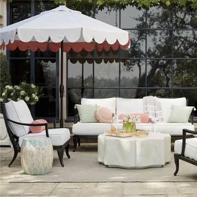 Seaside Scallop Guava Designer Umbrella Frontgate Designs Teak Frame Seaside Scallop Guava Designer Umbrella, Frontgate Outdoor Furniture Umbrellas