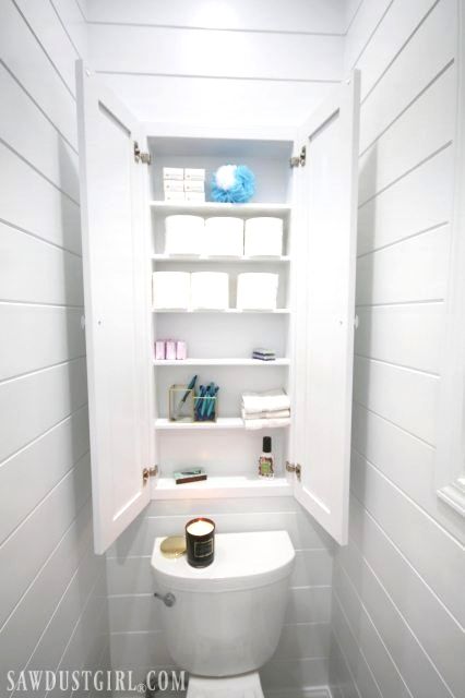 This Recessed Wall Cabinet Built Between The Wall Studs Is The Perfect Place For Toilet Pape Bathroom Wall Cabinets Toilet Paper Storage Small Bathroom Storage