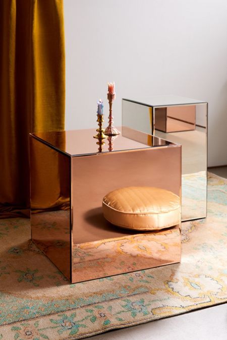 Mirrored Pedestal Side Table Cube Mirrored Pedestal Side Table Cube, Mirror Pedestal Side Table