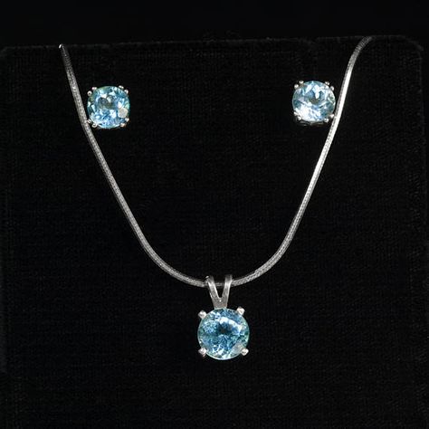 Blue Topaz Necklace and Earring Set Sterling Silver and Blue | Blue