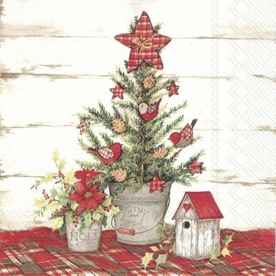 Christmas Time Themed Serviettes 4 Decoupage Napkins Christmas Tree 13 inch