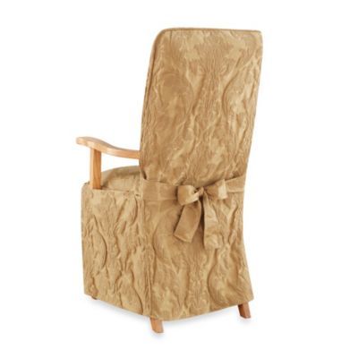 Sure Fit Matelasse Damask 1 Piece Long Arm Dining Chair Cover Bed Bath Beyond Covers Dining Chair Covers Cover, Bed Bath And Beyond Damask Dining Room Chair Cover