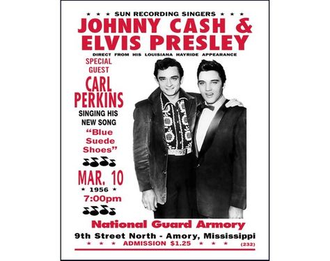 Fantastic A4 Glossy Art Print Taken From A Vintage Concert Poster JOHNNY CASH /& ELVIS PRESLEY National Guard Armory Mississippi