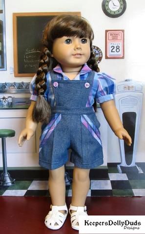 Doll Clothes Blue And Yellow Plaid Pocket Overalls And Hat