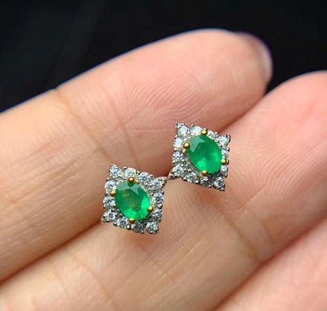Vintage sterling 925 silver studs minimalist earrings with emerald stamped 925 India NB