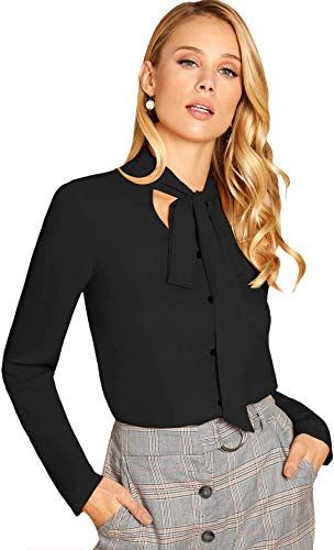Zeagoo Womens Striped Button Down Shirt Long Sleeve V Neck Blouse Top with Tie