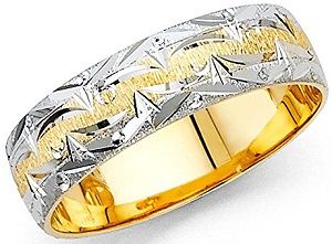 14k Yellow White Gold Two Tone 6mm Diamond Cut Men/'s Wedding Band Ring