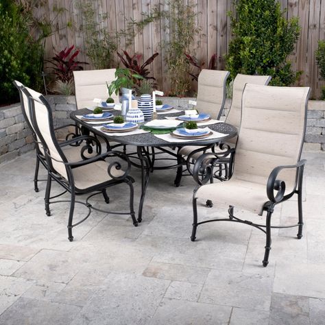 Elysian 7 Piece Padded Sunbrella Sling Patio Dining Set W 84 X 42 Elysian 7 Piece Padded Sunbrella Sling