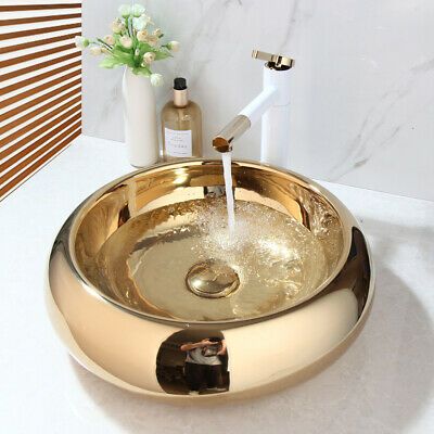 18 4 Golden Round Bathroom Ceramic Vessel Sinks Basin Bowl Mixer Tap Drain Set In 2022 Sink Gold - How To Install Bathroom Vessel Sink Drain 18 4 Golden Round Bathroom Ceramic Vessel Sinks Basin Bowl Mixer Tap Drain Set In 2022 Sink Gold - How To Install Bathroom Vessel Sink Drain