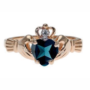 December Birthstone Claddagh With Crown Ring In White Gold