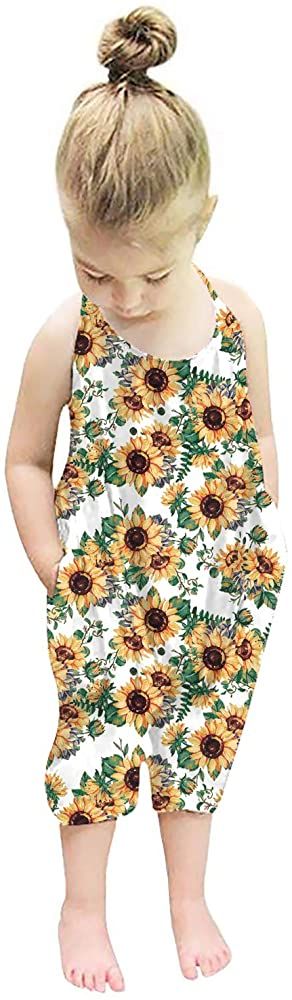 RAISEVERN Baby Girls Halter Backless Romper Toddler Jumpsuit Kid Sleeveless Pants with Pocket 1-5T
