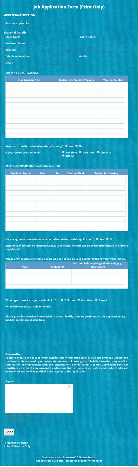 T-shirt Order Form by Borneosoft Online Forms Borneosoft Form - job application form template T-shirt Order Form by Borneosoft Online Forms Borneosoft Form - job application form template