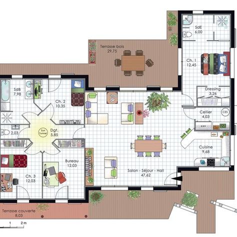 Plan maison traditionnelle plain pied 116 m² 4 chambres Casas - plan maison plein pied 120m2 Plan maison traditionnelle plain pied 116 m² 4 chambres Casas - plan maison plein pied 120m2
