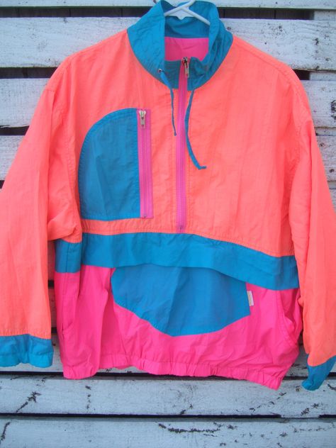 1990s fashion Vintage 80s 90s Windbreaker Colorful Rainbow Colorblock Crazy jacket