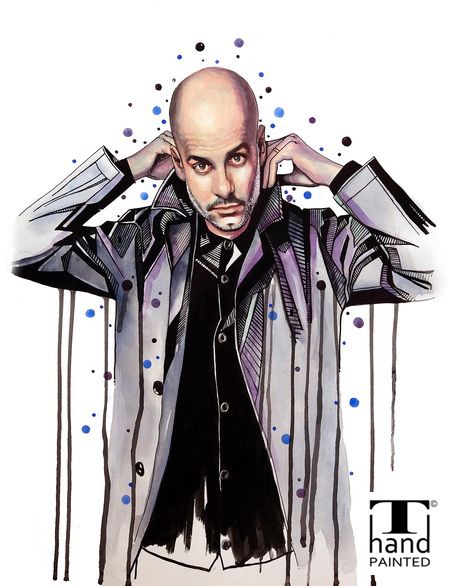Manchester City Manager print. High resolution digital download printable artwork in 10in x 8in Jpg portrait format Pep Guardiola Print