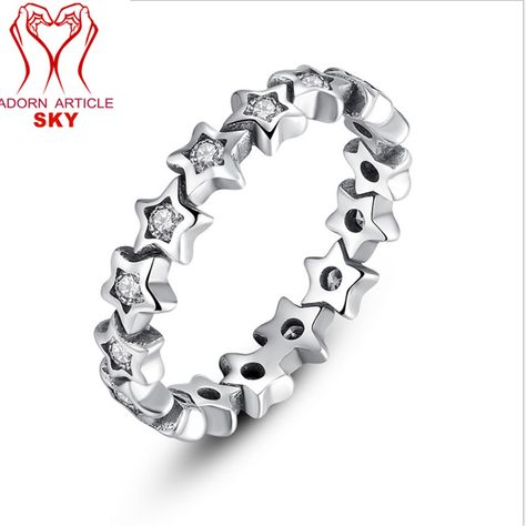 BAMOER 925 Sterling Silver Stars Ring Size 6-9 for Women Girls Engagement Rings Gifts