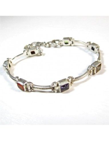 Main Bracelet charme avec anneau argent pierre bleue mariée bohème bijoux