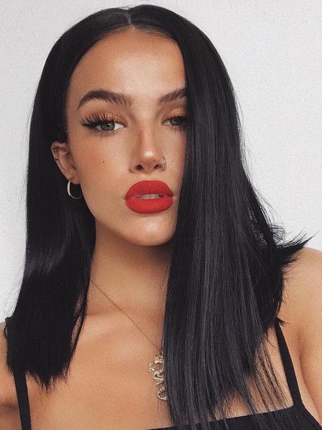 Elegant Black Synthetic Lace Front Wig In 2020 Red Lipstick