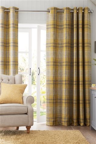 Buy Astley Check Eyelet Lined Curtains From The Next Uk Online Shop Yellow Curtains Living Room Yellow Curtains Living Room Grey
