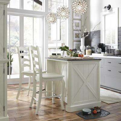Seaside Lodge Hand Rubbed White Kitchen Island And 2 Stools With Quartz Stone Top White Kitchen Island Stools For Kitchen Island Home Decor