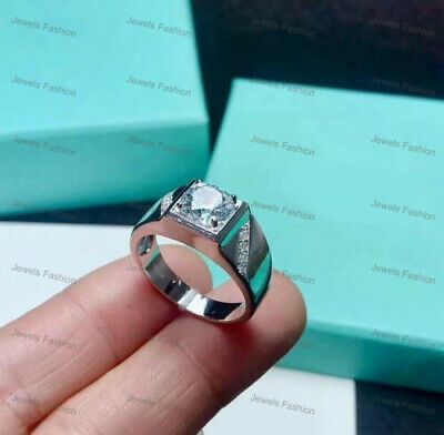 2Ct Round Cut Moissanite Solitaire Men'S Engagement Ring 14K White Gold Finish. 2Ct Round Cut Moissanite Solitaire Men'S Engagement Ring 14K White Gold Finish.
