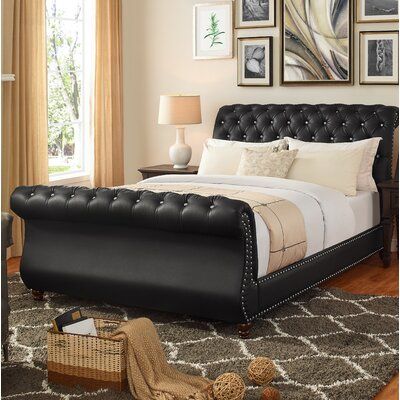Rosdorf Park Mckie Sleigh Bed Upholstered Faux Leather In Black Size California King Wayfair Frame Sets Rosdorf Park Mckie Sleigh Bed, California King Upholstered Sleigh Bed