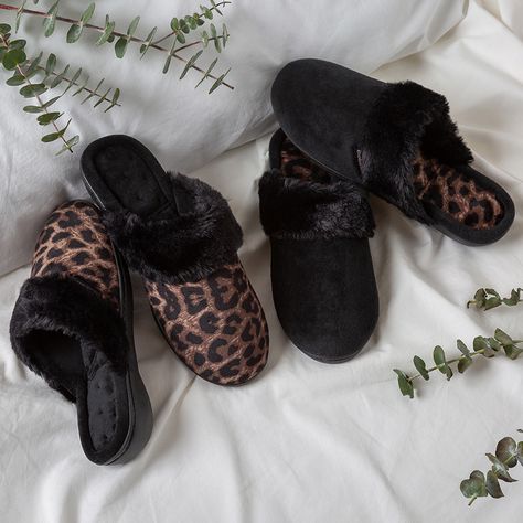 Memory Foam Slippers with Faux Fur Cuffs