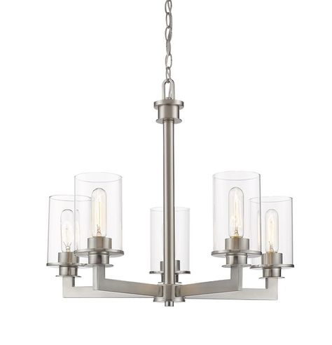 5 Light Brushed Nickel Chandelier with Globe Clear Glass Shades 5 Light Brushed Nickel Chandelier with Globe Clear Glass Shades