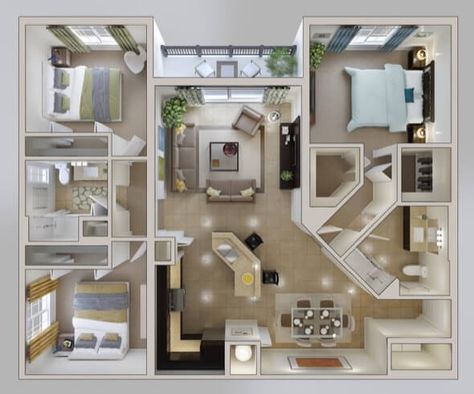 Plan maison 3D du0027appartement 2 pièces en 60 exemples Conception - conception de maison 3d Plan maison 3D du0027appartement 2 pièces en 60 exemples Conception - conception de maison 3d