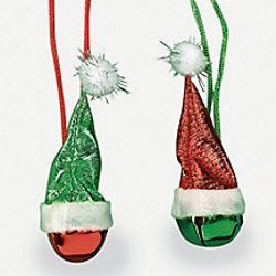 Fabric Santa Hat with Metal Jingle Bell Necklaces for Christmas Party New