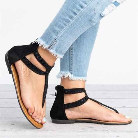 Rhinestone Flat Sandals Roman Gladiator Flip Flops Petal Flower Shoes Girl Wedding Casual