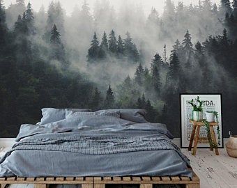 Pink Jungle Wallpaper Peel And Stick Vintage Wall Mural Etsy Foggy Forest Pink Jungle Wallpaper Jungle Wallpaper